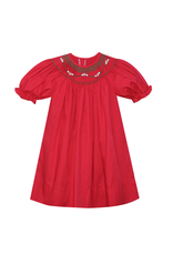 Phoenix & Ren Red Beatrice Bishop Dress - White Smocked Rose Buds