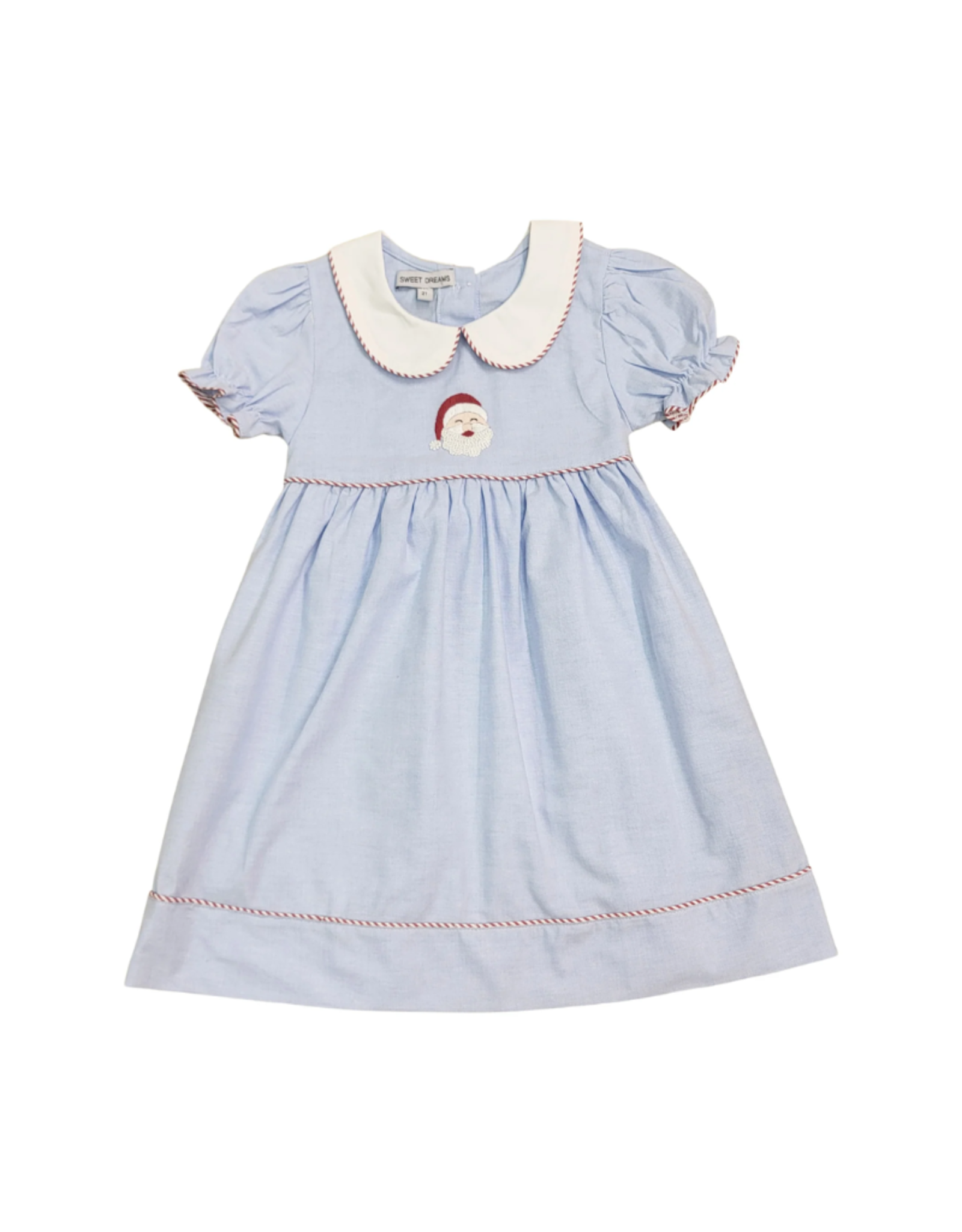 Sweet Dreams Santa Embroidered Blue Chambray Dress