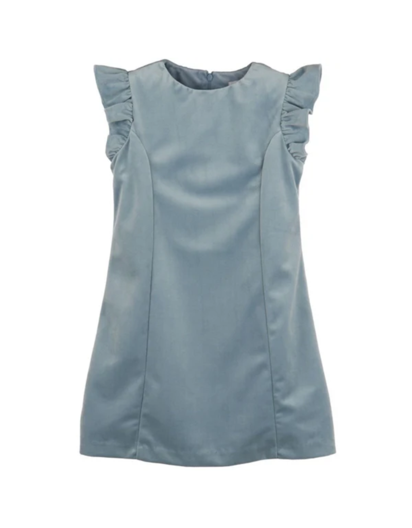 Blue Deluxe Velvet Shift Dress w/ Ruffle Sleeves