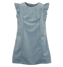 Blue Deluxe Velvet Shift Dress w/ Ruffle Sleeves