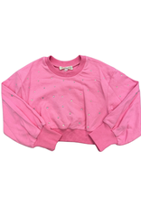 Hannah Banana Hot Pink Rhinestone Trimmed Long Sleeve Sweatshirt