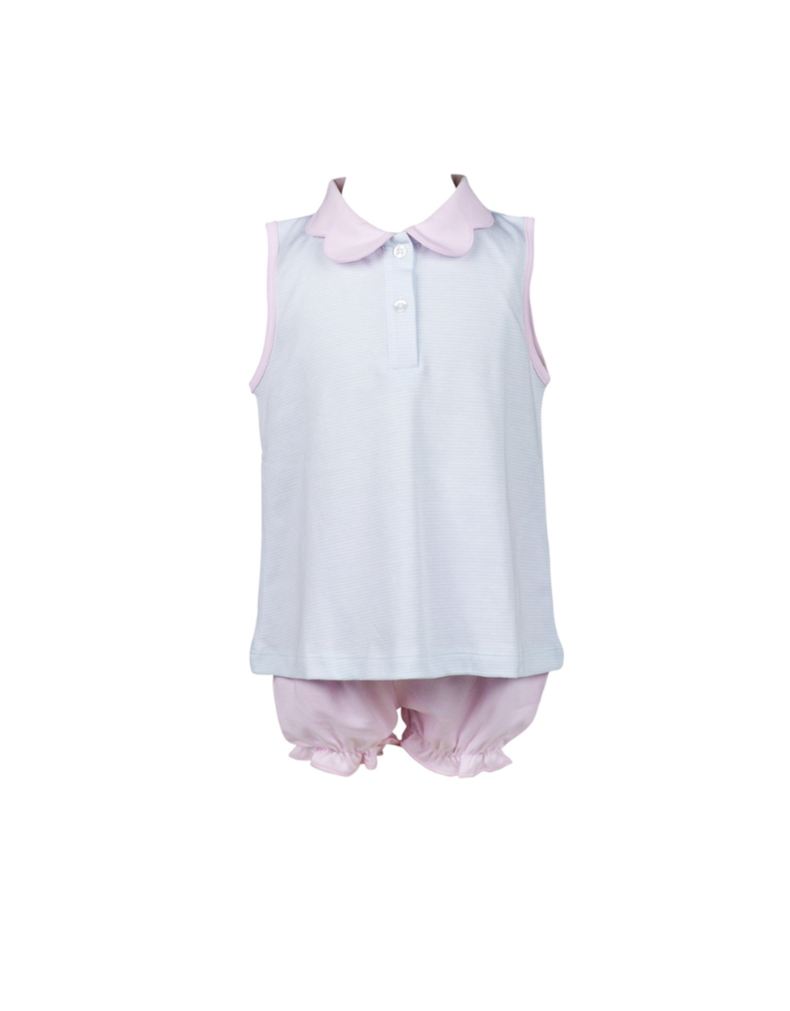 The Proper Peony Light Blue Stripe Scallop Pima Bloomer Set