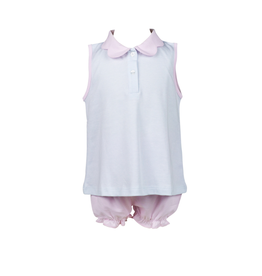 The Proper Peony Light Blue Stripe Scallop Pima Bloomer Set