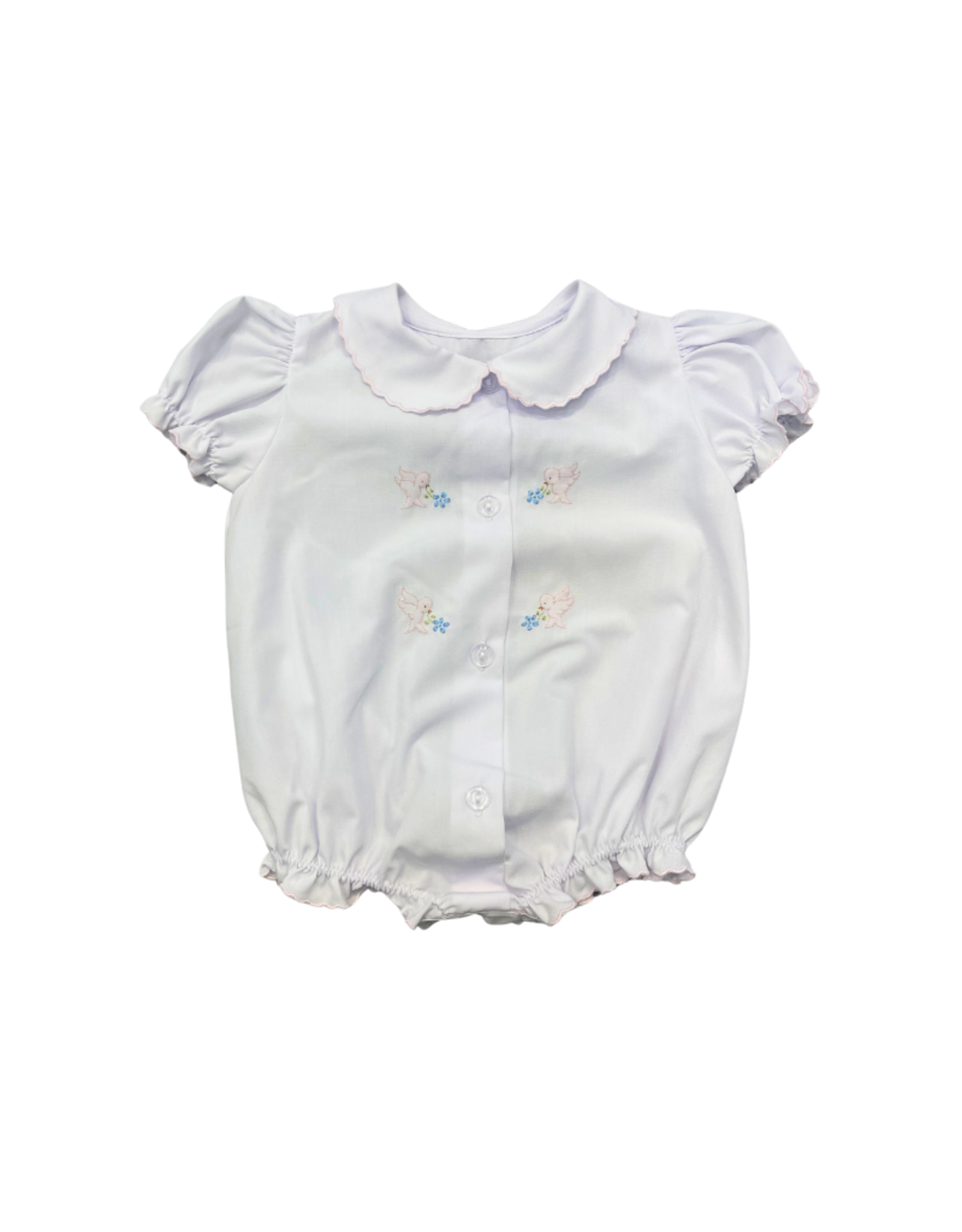 Auraluz White Button Up Bubble w/ Pink Trim & Bird Emb (620)