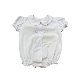 Auraluz White Button Up Bubble w/ Pink Trim & Bird Emb (620)