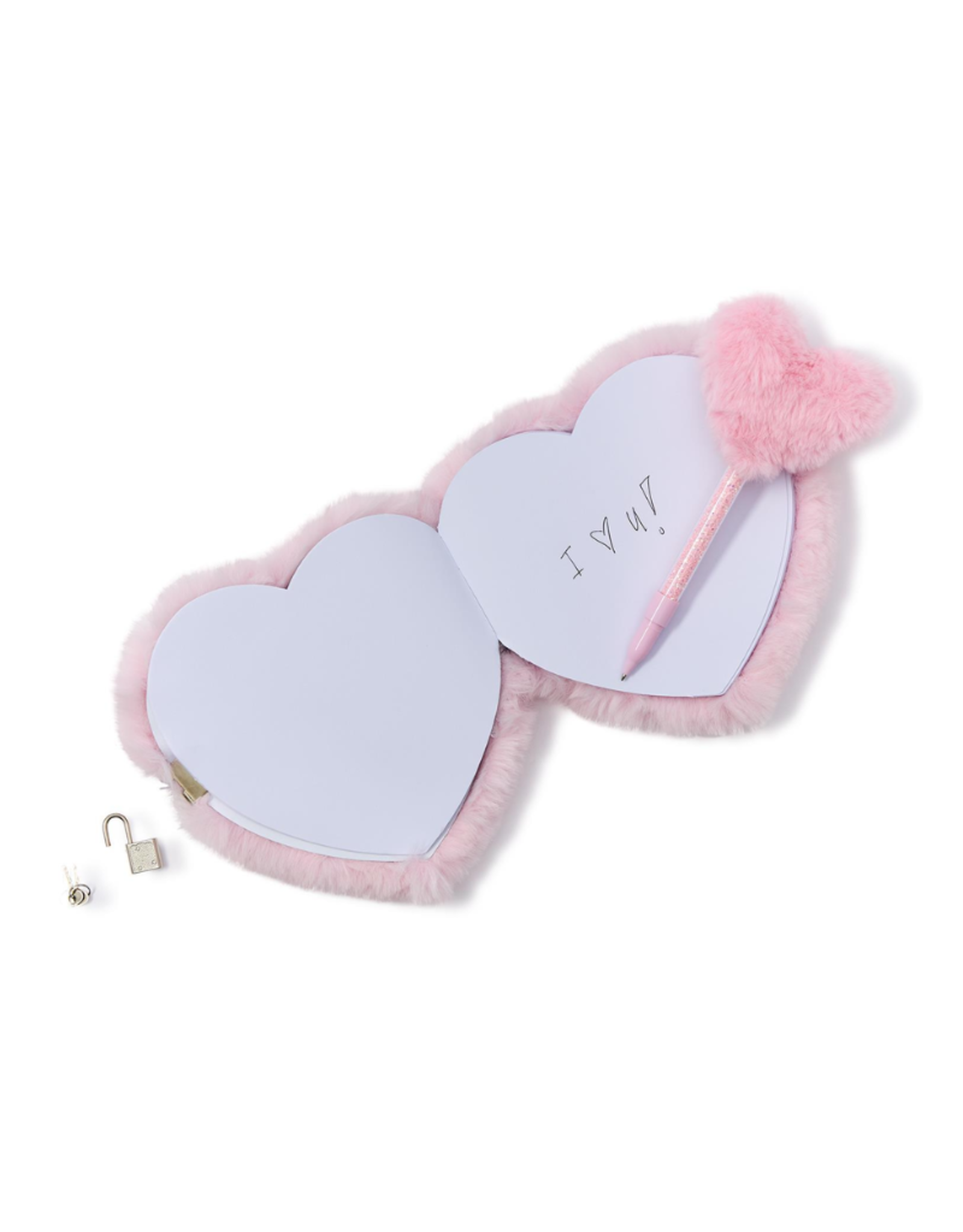 Two's Company Plush Fur Heart Journal w/ Lock & Key