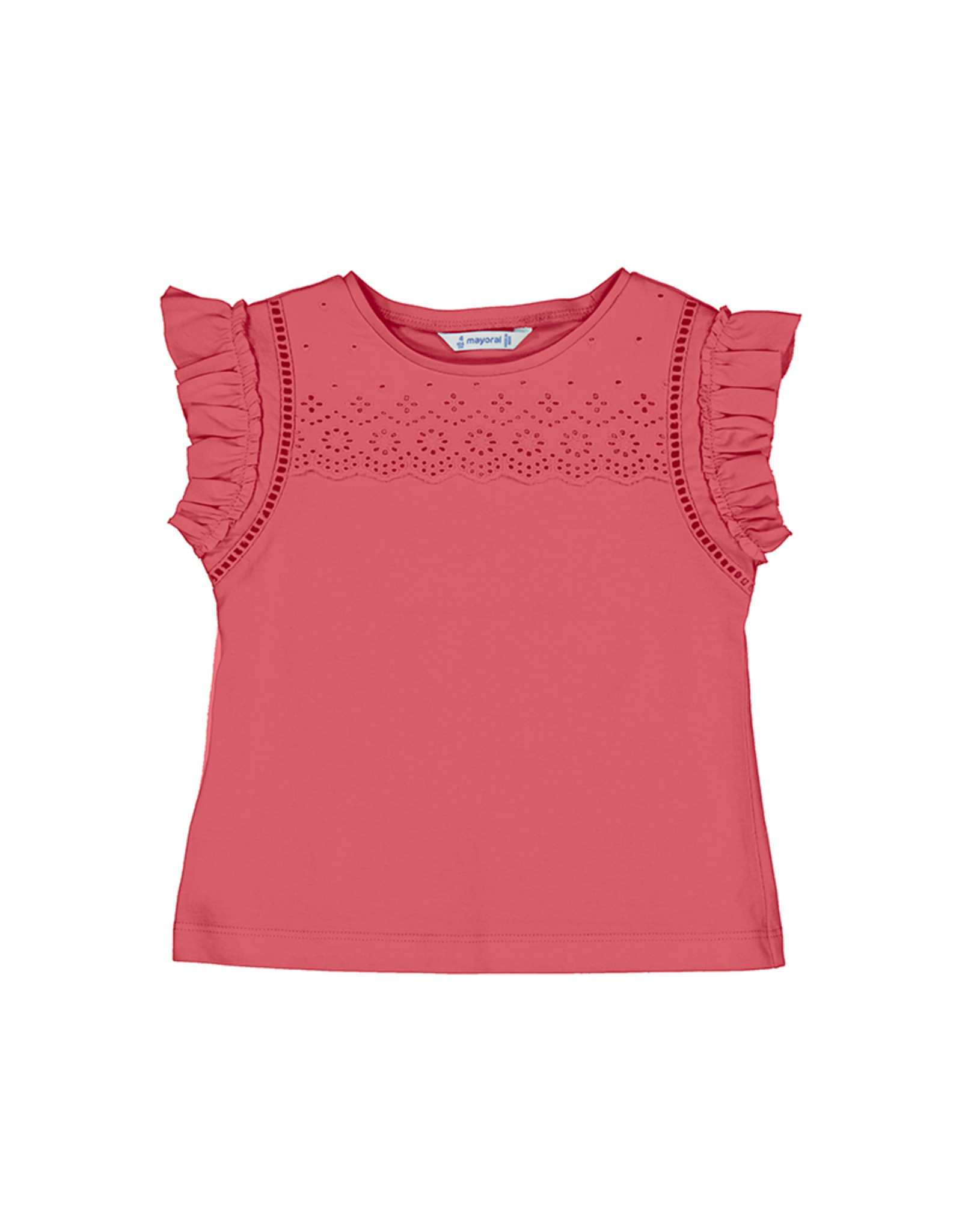Mayoral Ruffle Sleeve Tank Top with Eyelet Detail, Peony