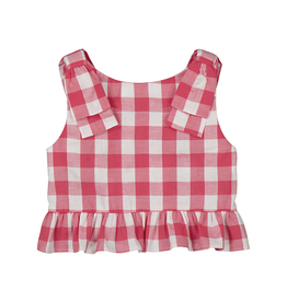Mayoral Coral Buffalo Check Peplum Top
