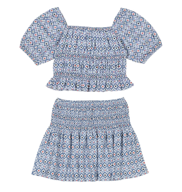 Mayoral Chambray and Red Printed Skirt Set