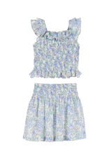 Gabby The Carla Shirred Set, Blue and Green Floral - 7