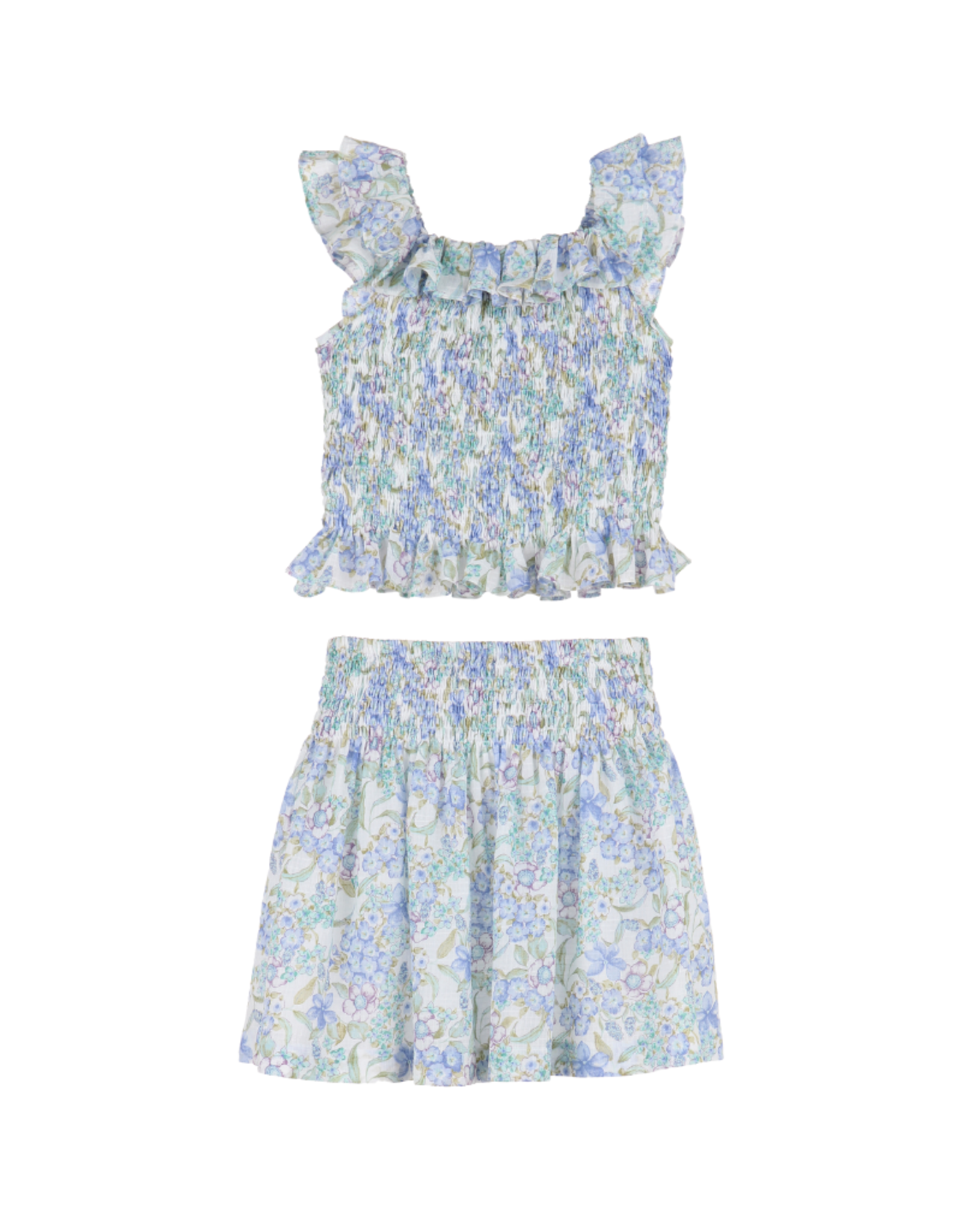 Gabby The Carla Shirred Set, Blue and Green Floral - 7