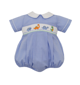 Petit Bebe Periwinkle Blue Small Gingham Dinosaur Bubble