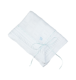 Feltman Brothers Blue w Blue  Ribbon Pointelle Knit Blanket