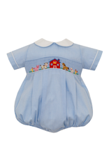 Petit Bebe Farm Boys Blue Check Bubble Short Sleeve