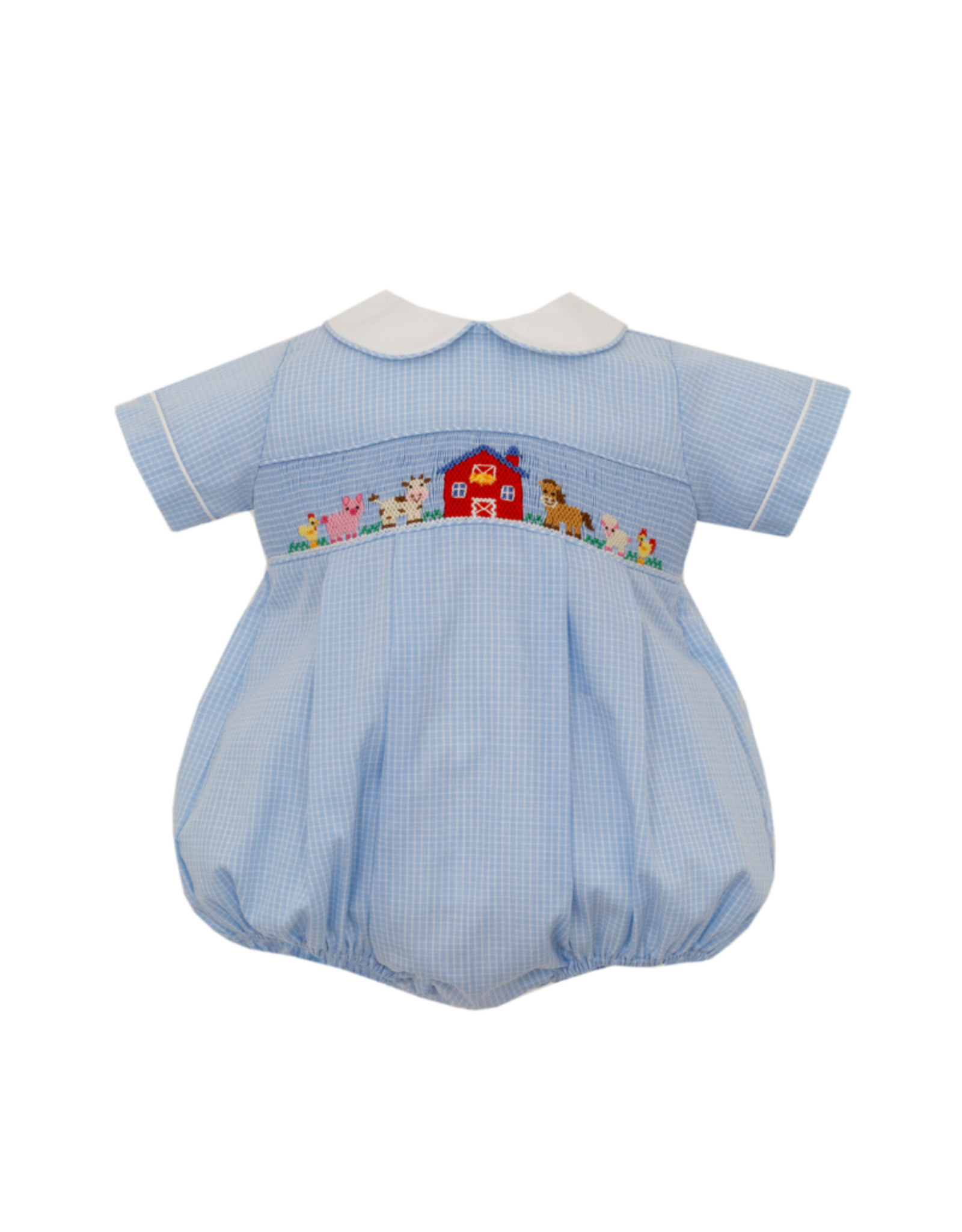 Petit Bebe Farm Boys Blue Check Bubble Short Sleeve