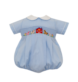 Petit Bebe Farm Boys Blue Check Bubble Short Sleeve