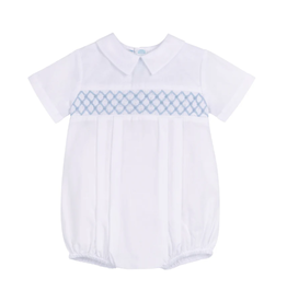Feltman Brothers Boys Signature Smocked Romper, White/Blue