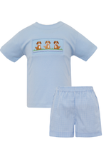Anavini Blue Puppies Smocked Short Set - 4T