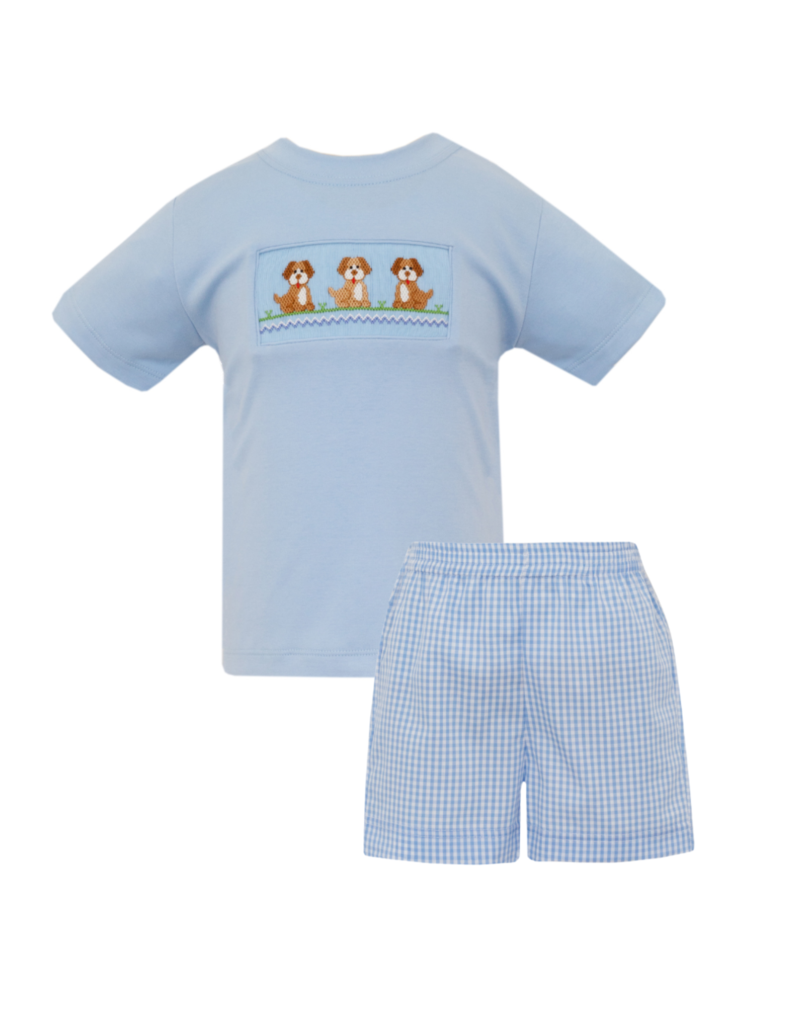 Anavini Blue Puppies Smocked Short Set - 4T