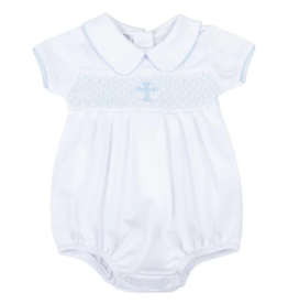 Magnolia Baby Light Blue Blessed Fall24 Smocked Collar Boy Bubble