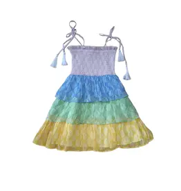 TukTuk Designs Smocked Bodice Tier Dress, Multi Block