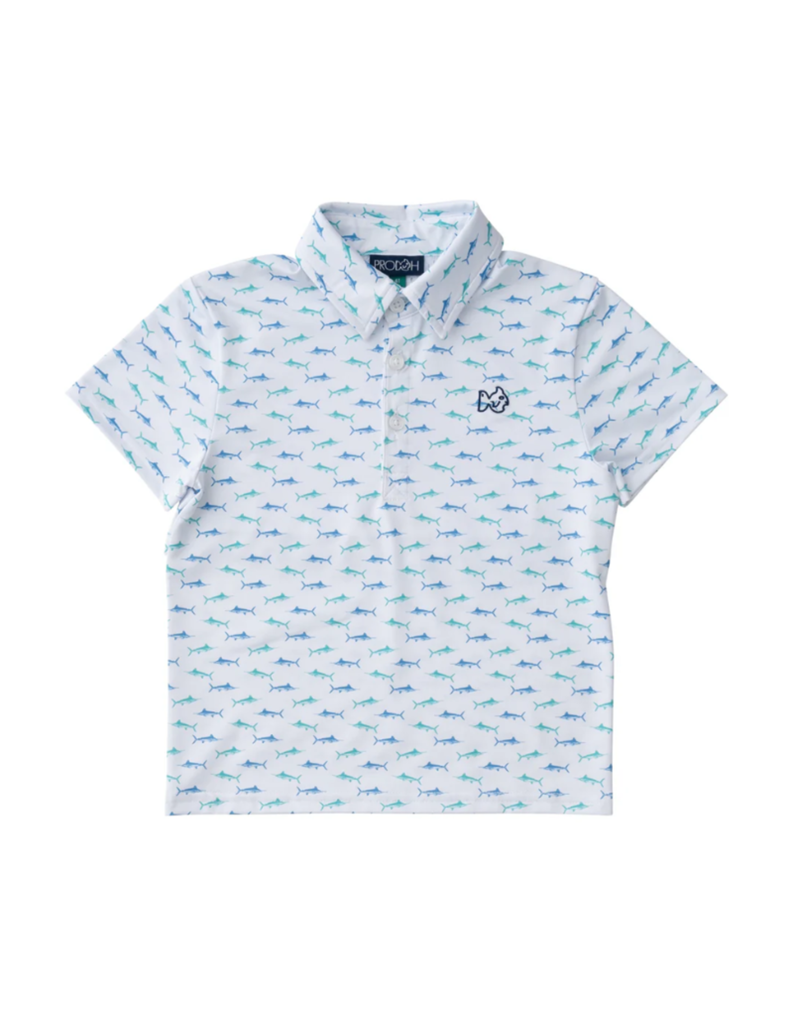 Prodoh SS Pro Performance Polo, Fish Print on White