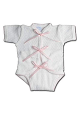Paty White/Pink Short Sleeve Fold Over Creeper w/ Ribbon Ties