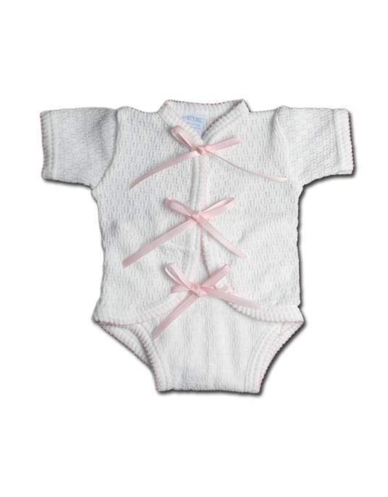 Paty White/Pink Short Sleeve Fold Over Creeper w/ Ribbon Ties