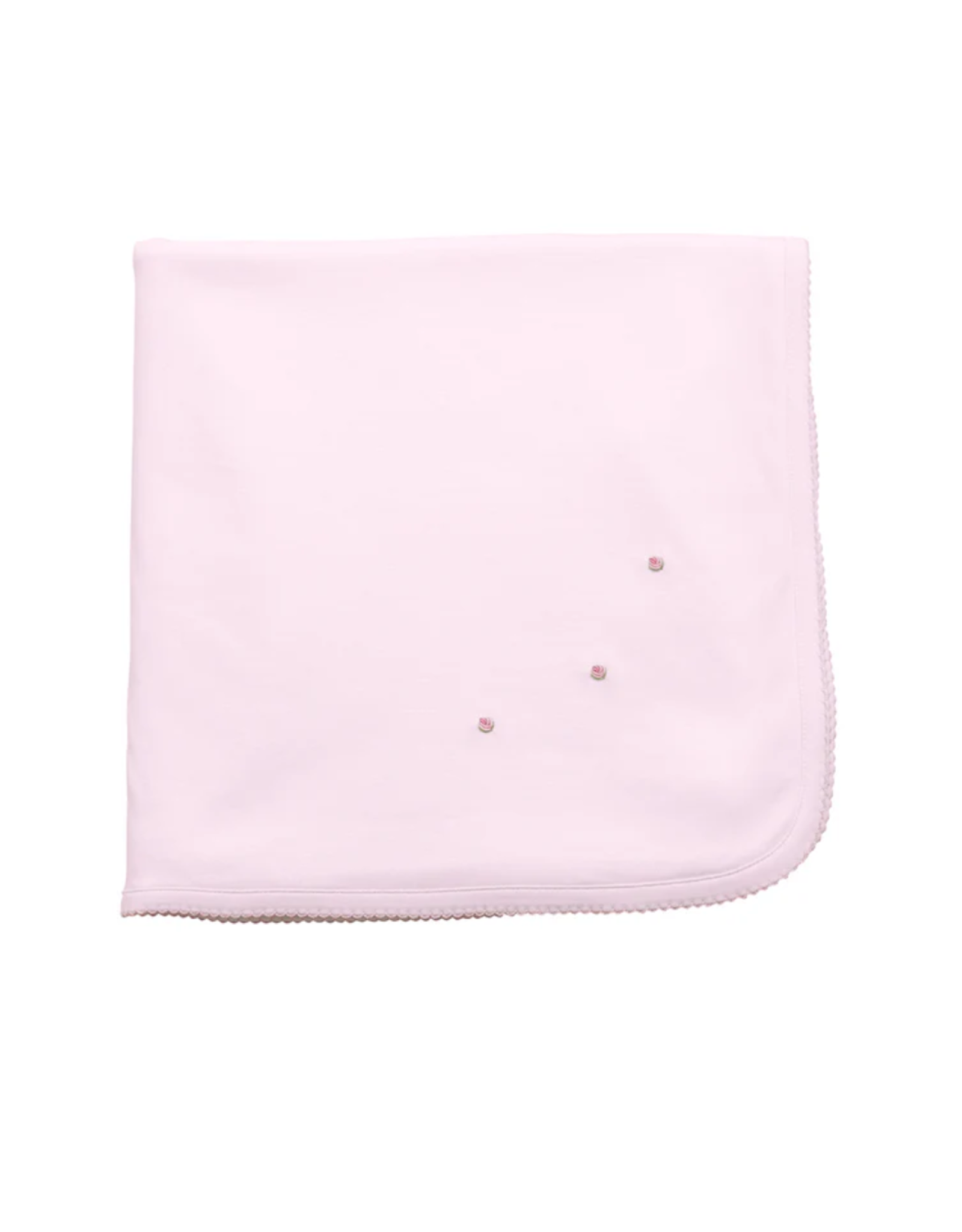 The Proper Peony Small Pima Blanket, Pink with Pink Rosebud