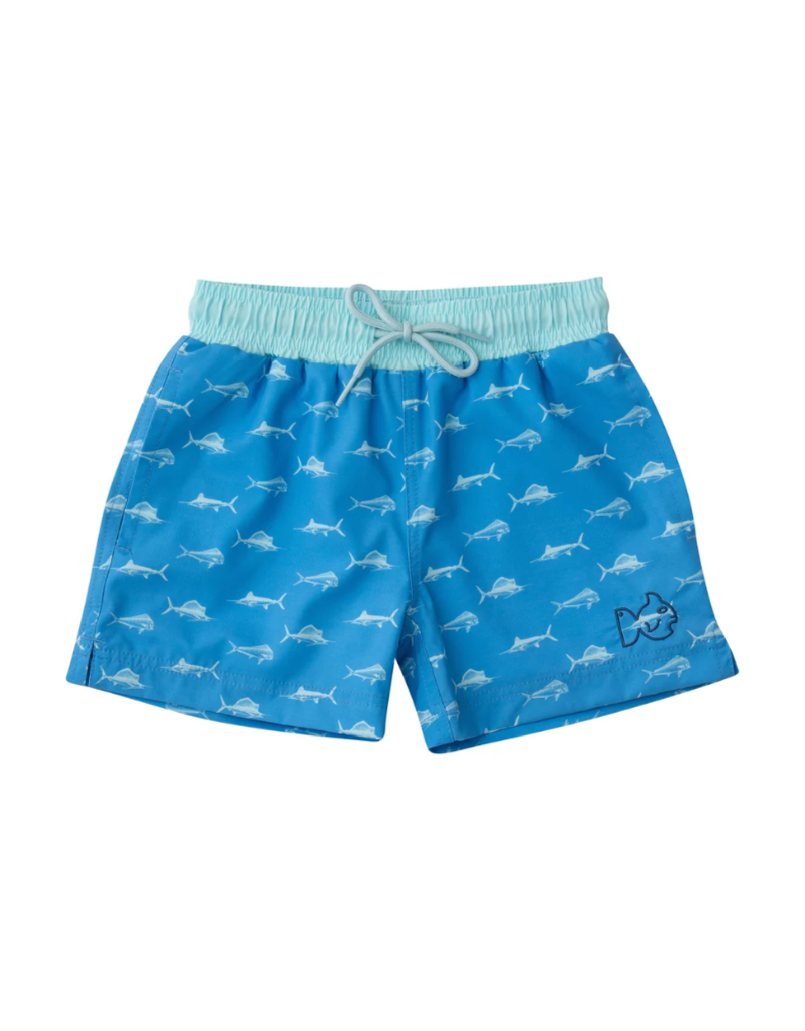Prodoh Board Swim Trunk, Fish Print on Marina Blue