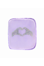 Mavi Bandz Lavender Nylon Heart Hands Rhinestone Cosmetic Bag