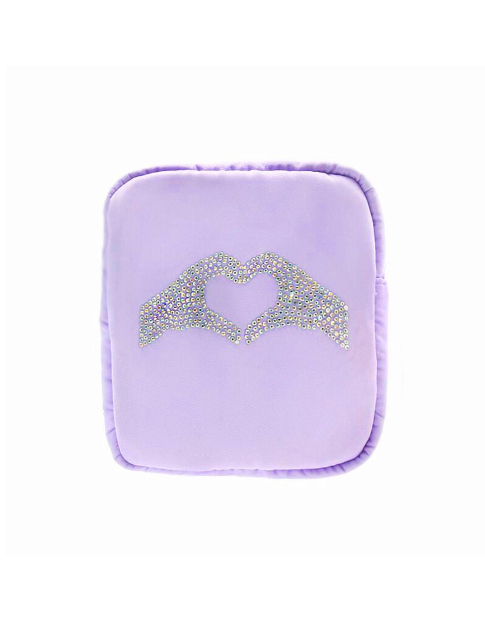 Mavi Bandz Lavender Nylon Heart Hands Rhinestone Cosmetic Bag