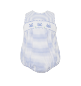 Petit Bebe Blue Stripe Knit Bubble, Crab Smock