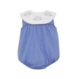 Anavini Blue Microcheck Bubble with Round Collar, Stars