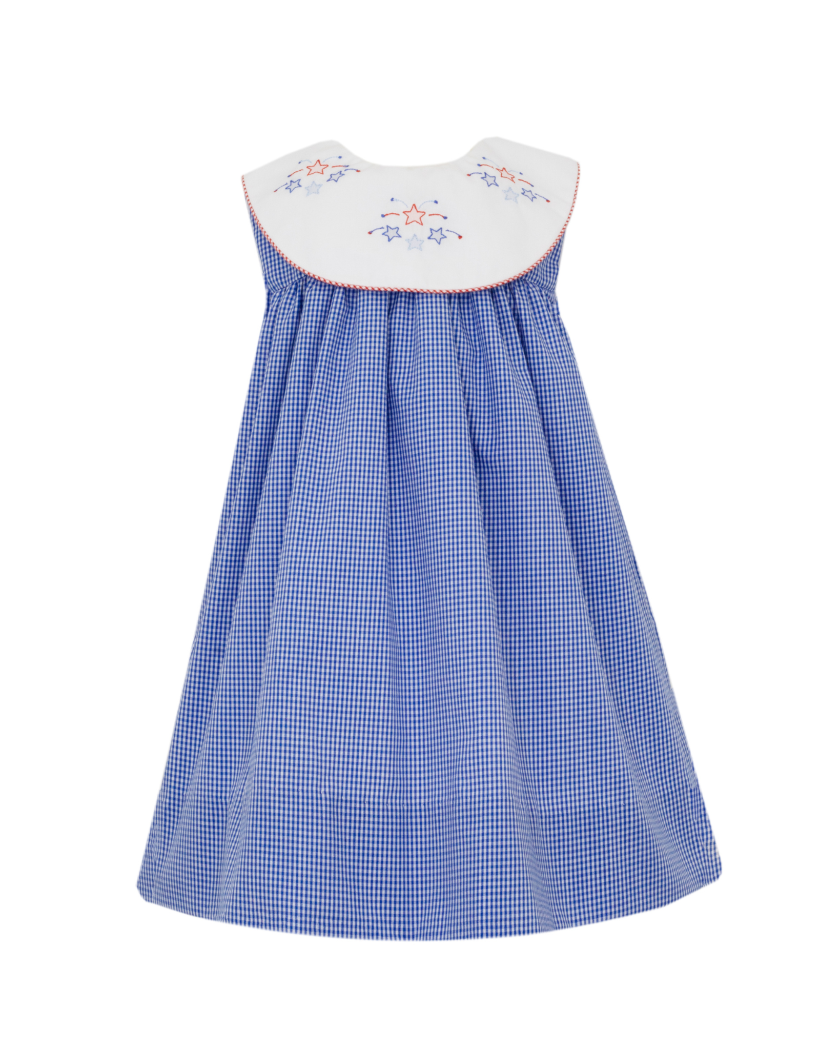 Anavini Blue Microcheck Dress with Round Collar, Stars