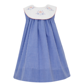 Anavini Blue Microcheck Dress with Round Collar, Stars