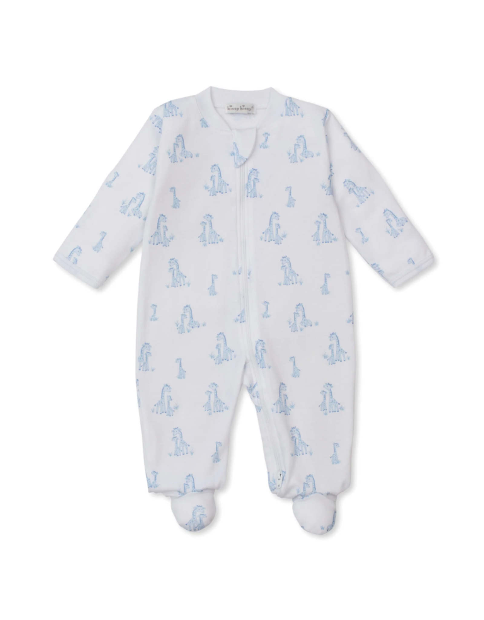 Kissy Kissy Giraffe Grace Printed Zipper Footie, Light Blue