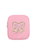 Mavi Bandz Pink Nylon Chenille Bow Cosmetic Bag