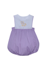 Southern Saturday Purple Gingham Boy Bubble with Embroidered Tiger