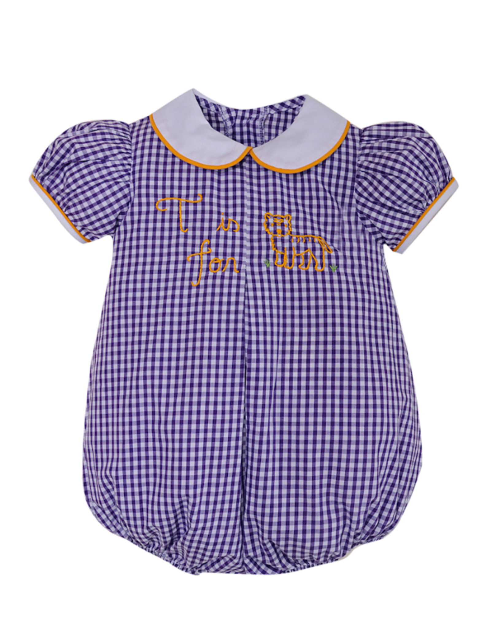 Southern Saturday T is for Tiger Girl Bubble, Purple Gingham