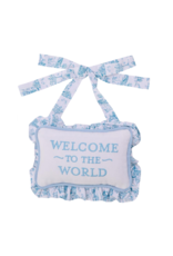 Two's Company Welcome to the World Emb Pillow Door Hanger, Blue