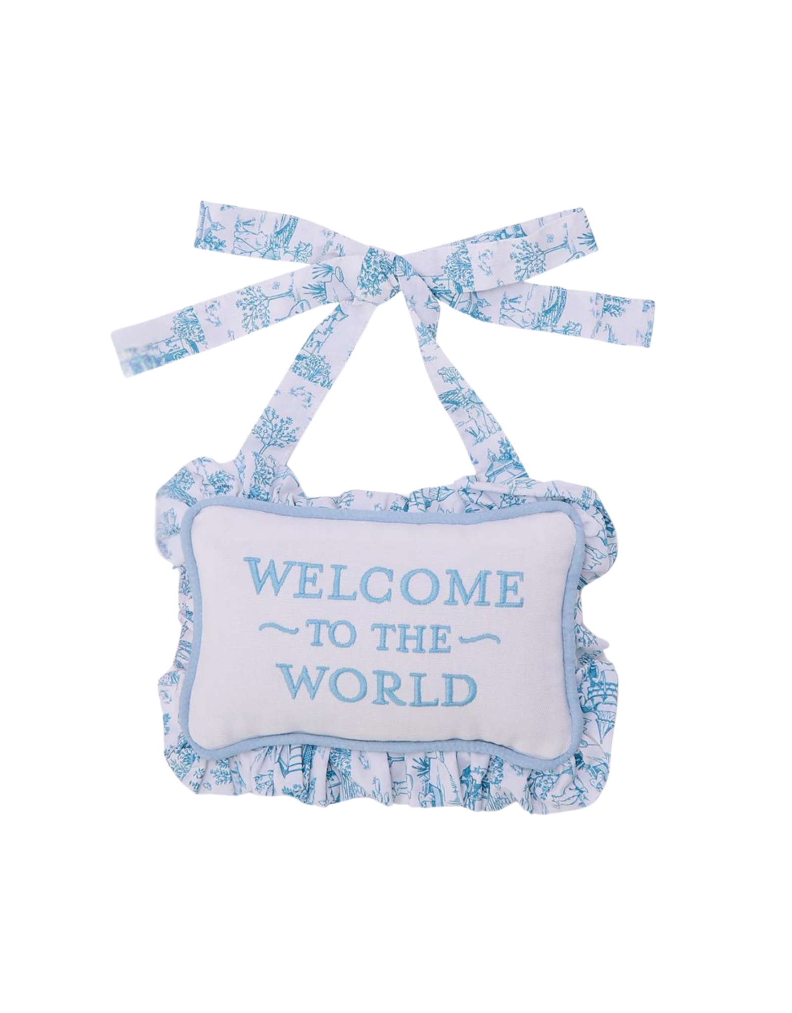 Two's Company Welcome to the World Emb Pillow Door Hanger, Blue