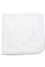The Proper Peony Small Pima Blanket, White with Pink Rosebud