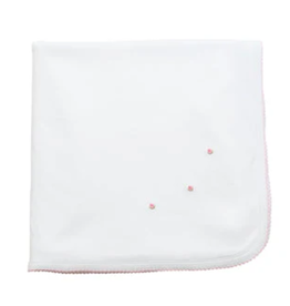 The Proper Peony Small Pima Blanket, White with Pink Rosebud