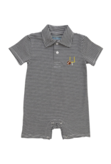 Itsy Bitsy Black Stripe Game Day Polo Romper, Goal Post