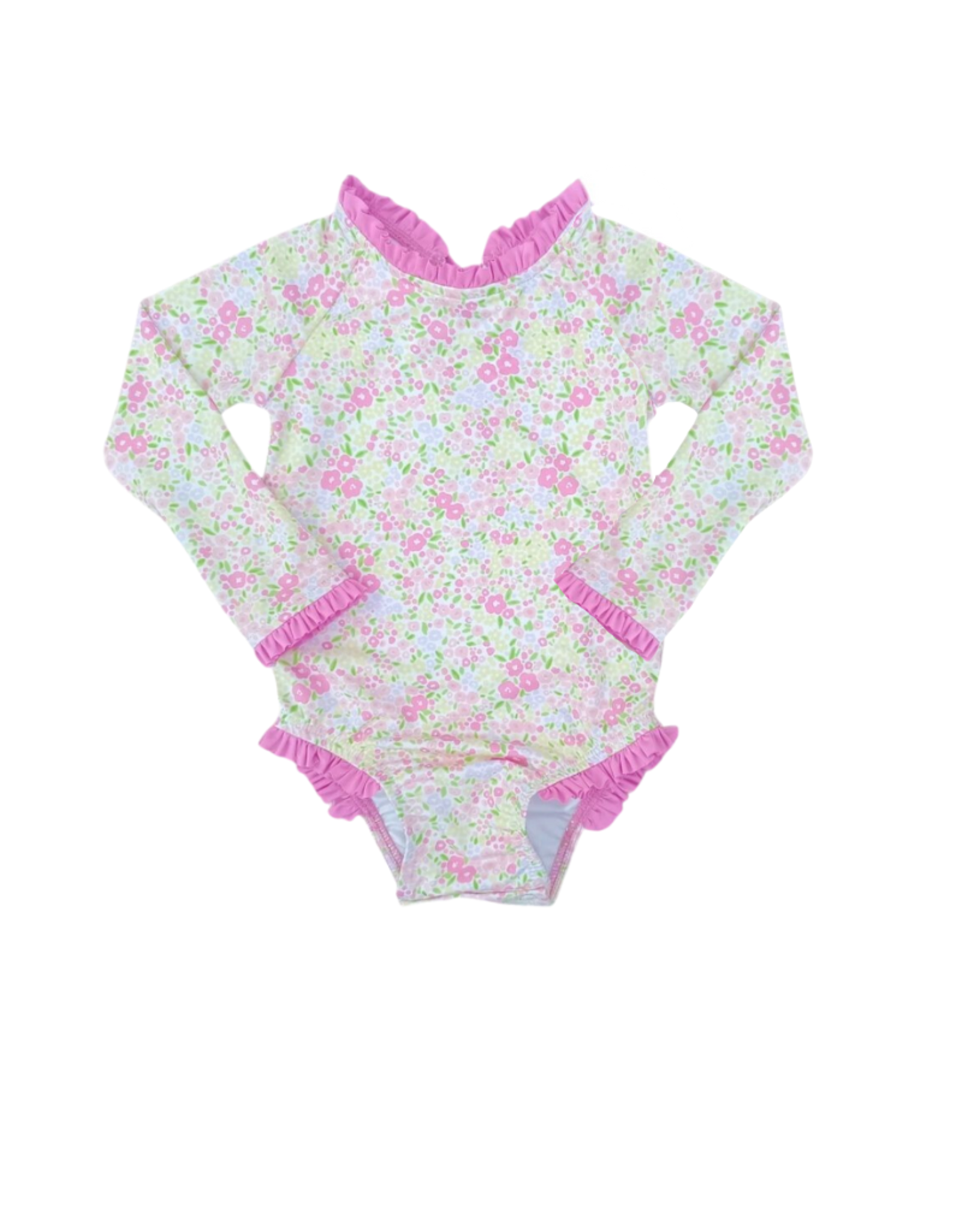 James and Lottie Leighton One Piece Rash Guard Swim, Fuchsia Floral - 12m