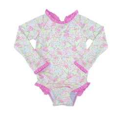James and Lottie Leighton One Piece Rash Guard Swim, Fuchsia Floral - 12m