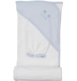 Kissy Kissy Blue Teddy Bear Time Hooded Towel w/ Mitt Set