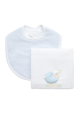3 Marthas Blue Fur Lamb Burp Pad & Blue Check Bib Set