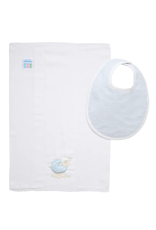 3 Marthas Blue Fur Lamb Burp Pad & Blue Check Bib Set